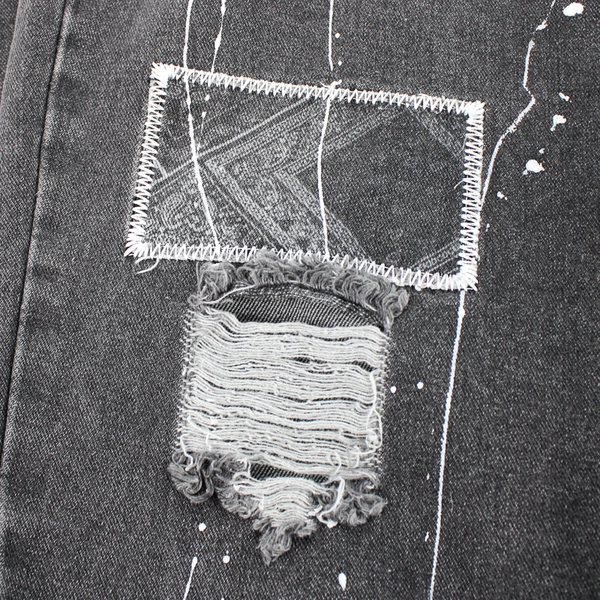 Unbranded Jeans Dark Grey Decorative Paint Stains Womens Size 49