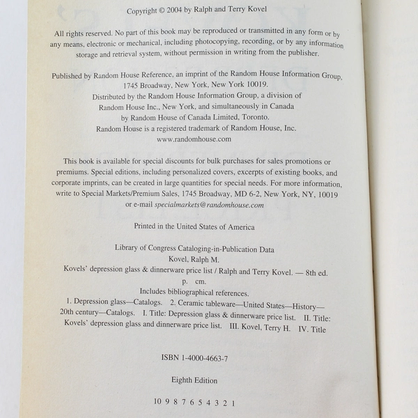 Kovels' Depression Glass & Dinnerware Book by Ralph & Terry Kovel, 2004