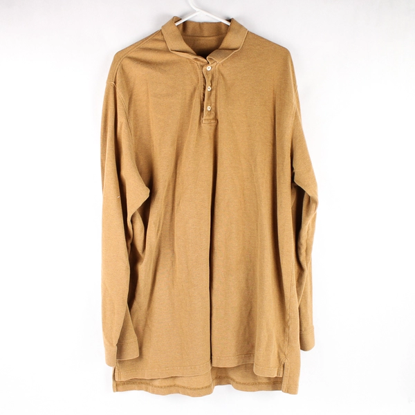 Unbranded Brown Long Sleeve Polo Shirt Men's Size 2XL Solid Color Cotton