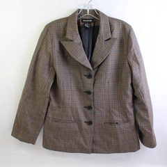 Halston Brown Multicolor Houndstooth Pattern Wool Suit Jacket Women's Size 10
