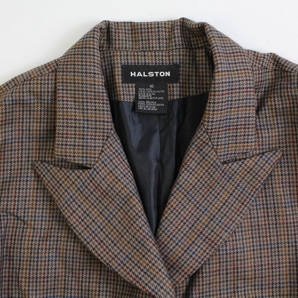 Halston Brown Multicolor Houndstooth Pattern Wool Suit Jacket Women's Size 10