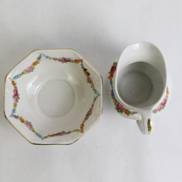 Vintage Schumann Bavaria Germany Floral Garland Creamer & Open Sugar Bowl