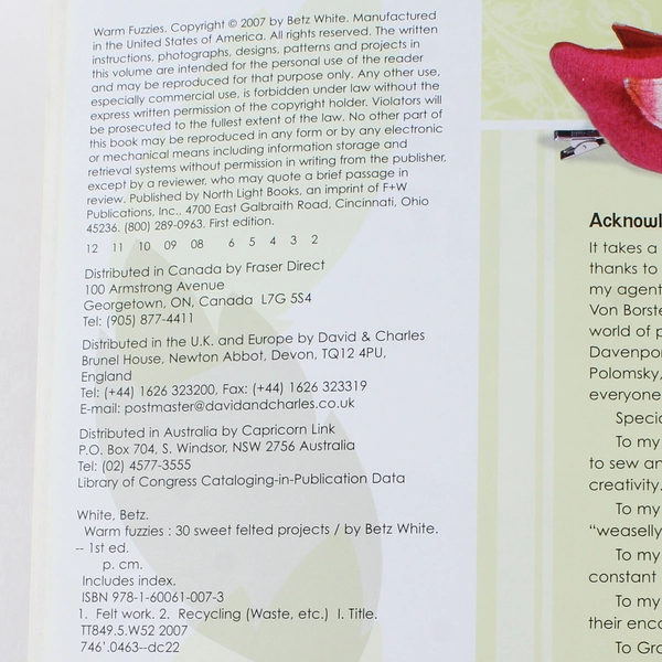 Warm Fuzzies by Betz White 30 Felted Projects Craft Book 2007 Paperback