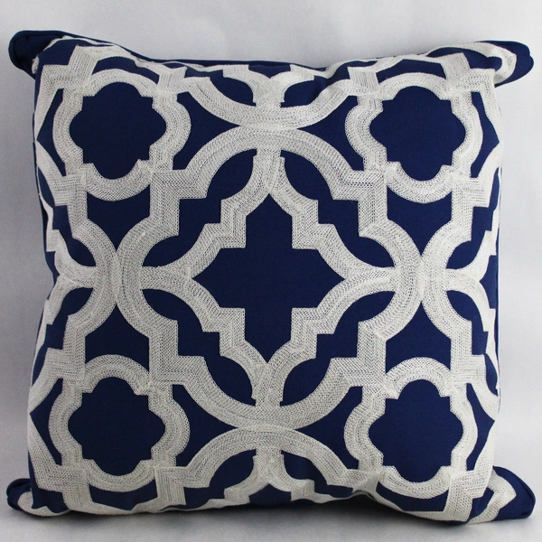 Pier 1 Imports Blue With White Geometric Stitched Design Throw Pillow 16" x 16"