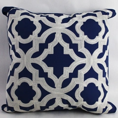 Pier 1 Imports Blue With White Geometric Stitched Design Throw Pillow 16" x 16"