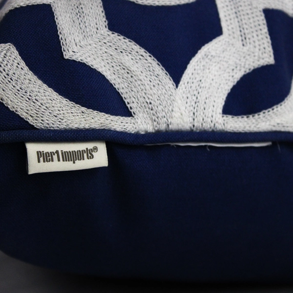 Pier 1 Imports Blue With White Geometric Stitched Design Throw Pillow 16" x 16"