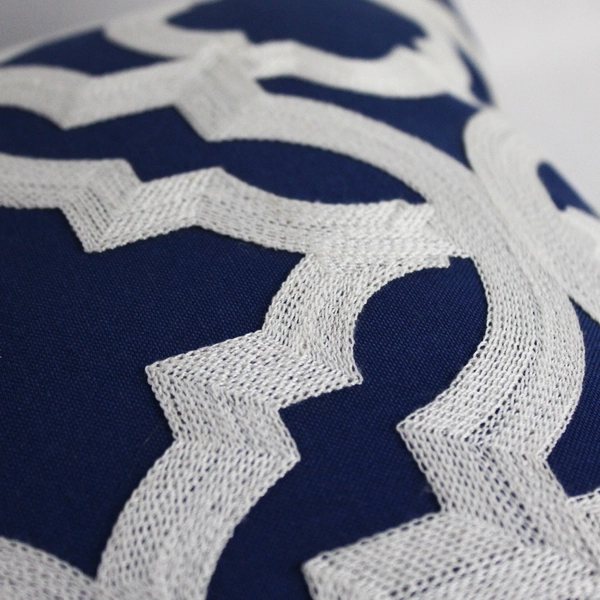 Pier 1 Imports Blue With White Geometric Stitched Design Throw Pillow 16" x 16"