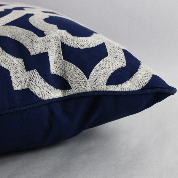 Pier 1 Imports Blue With White Geometric Stitched Design Throw Pillow 16" x 16"