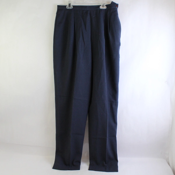 Vintage Rena Rowan for Saville Navy Blue Wool Pleated Dress Pants Women's Sz 12