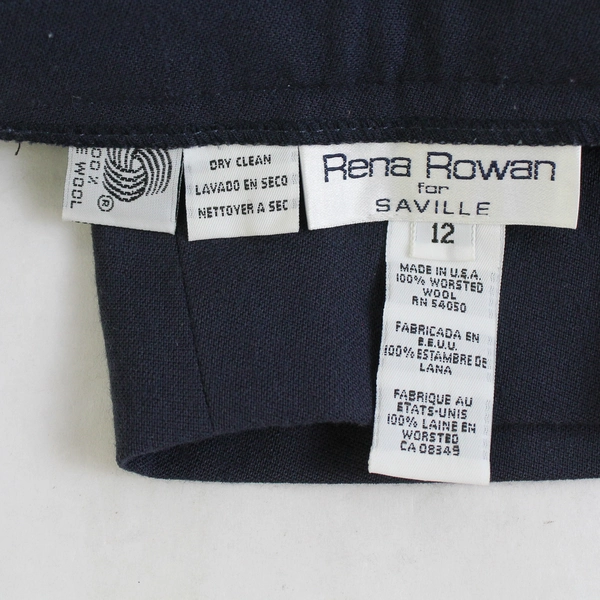 Vintage Rena Rowan for Saville Navy Blue Wool Pleated Dress Pants Women's Sz 12
