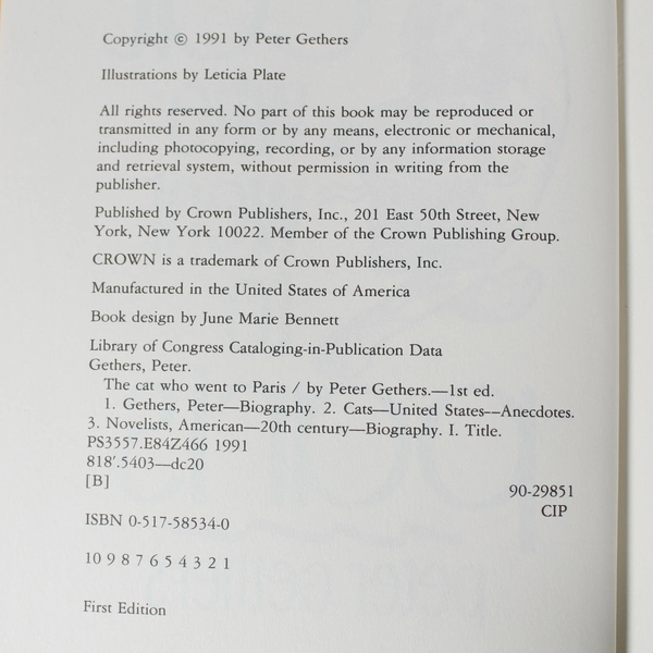 The Cat Who Went to Paris by Peter Gethers 1991 Hardcover - Very Good