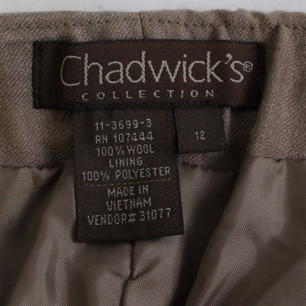 Chadwick's Collection Brown Pleated Wool Dress Pants Women's Size 12
