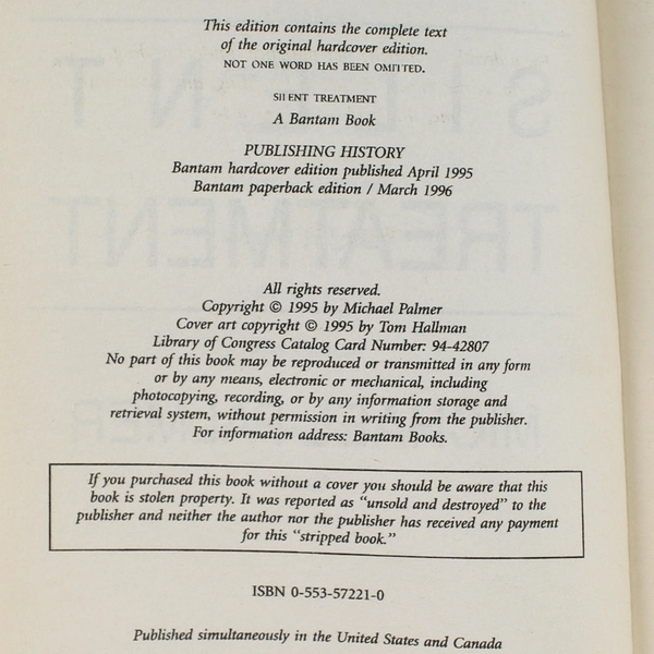 Silent Treatment Michael Palmer 1996 Paperback