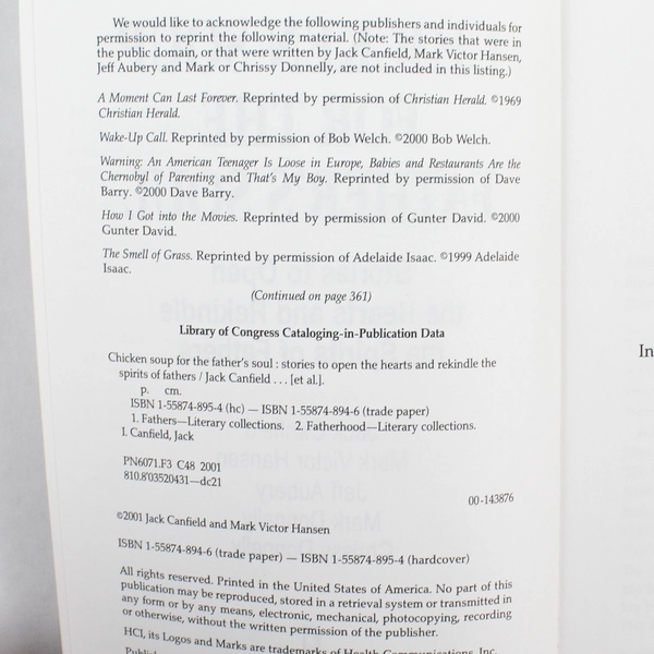 Chicken Soup for the Father's Soul 2001 Paperback - Inspiring Bedtime Stories