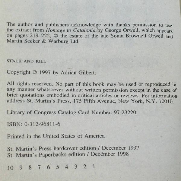 Stalk and Kill by Adrian Gilbert 1997 Military Sniper Paperback Book