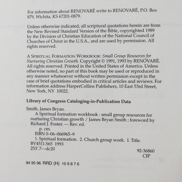 Spiritual Formation Workbook by Foster & Smith - Pre-owned Christian Guide