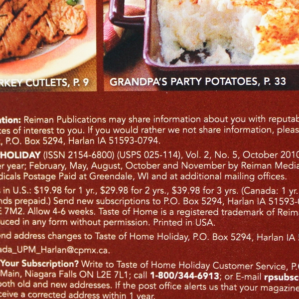 Taste Of Home Holiday Magazine Thanksgiving October 2010 Booklet