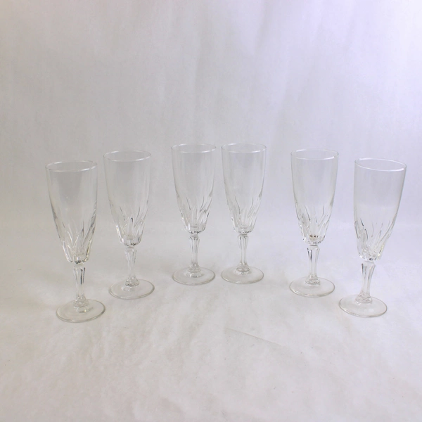 Set of 6 Cristal d'Arques Flamingo Blown Glass Champagne Flutes 7.25 Inch