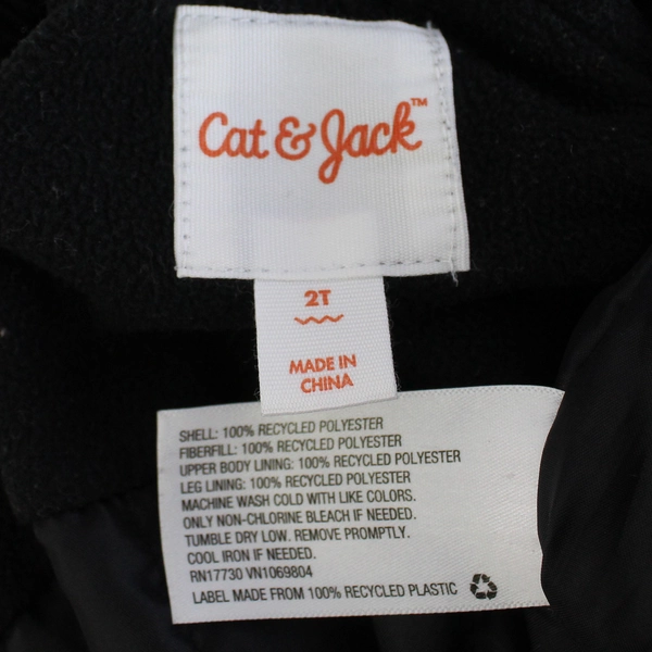Cat & Jack Snowsuit Zip-Up Overalls Snow Bib, Child 2T Black