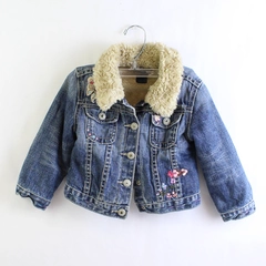 Baby Gap Toddler 3Y Jean Jacket Fleece Lined Shearling Snap Button Butterfly