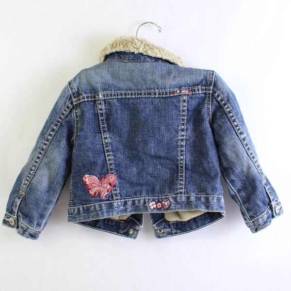 Baby Gap Toddler 3Y Jean Jacket Fleece Lined Shearling Snap Button Butterfly