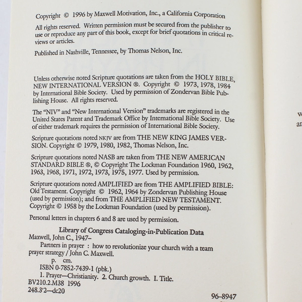 Partners in Prayer John Maxwell 1996 Paperback Thomas Nelson Publishers