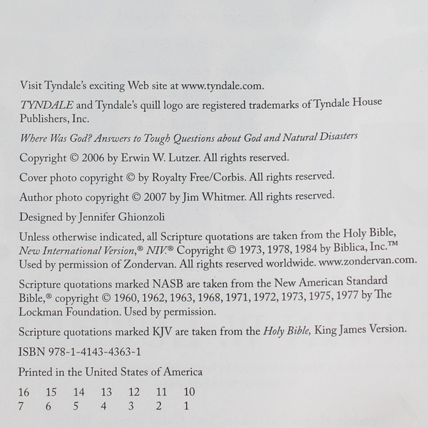 Where Was God? by Erwin W. Lutzer Paperback 2006 Tyndale House