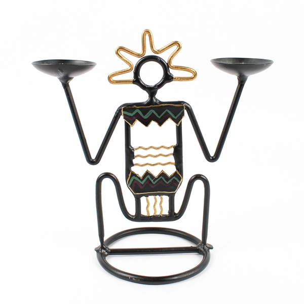 Unbranded Metal Wire Figure Double Candle Holder African Folk Art 8" Tall