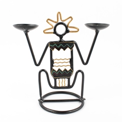 Unbranded Metal Wire Figure Double Candle Holder African Folk Art 8" Tall