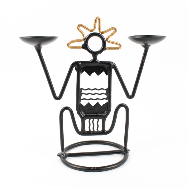 Unbranded Metal Wire Figure Double Candle Holder African Folk Art 8" Tall