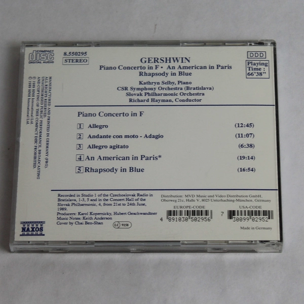 Gershwin Piano Concerto in F CD 1989 Naxos Various Artists Jazz Classical Music