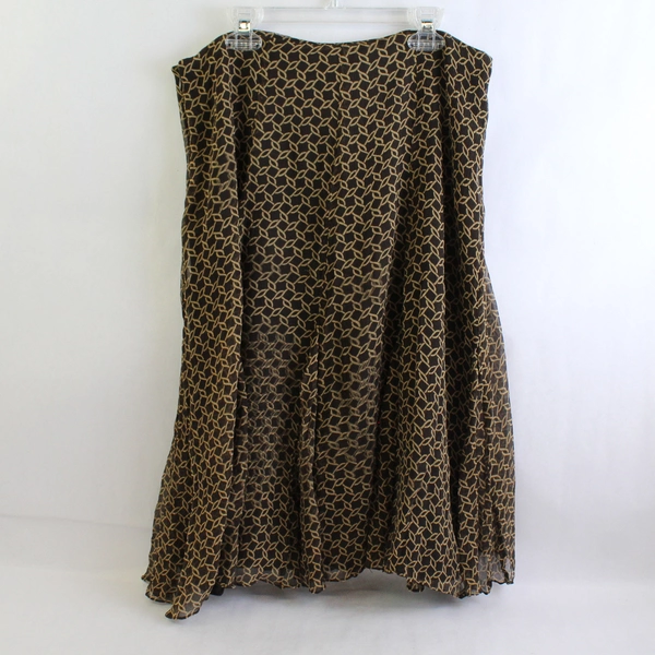 Anne Klein Silk Knee Length Flare Skirt Brown Women's 10 Petite