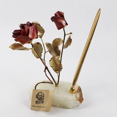 Al Speert The Metal Man Metal Roses & Pen On Onyx Base Tuscan AZ 1970-80s