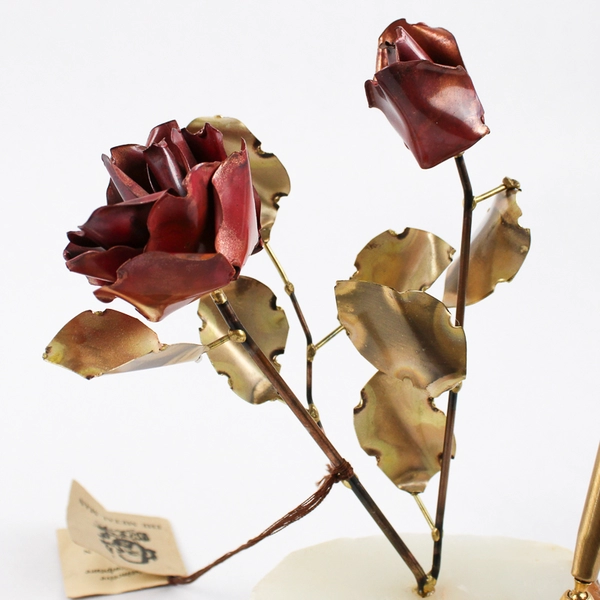 Al Speert The Metal Man Metal Roses & Pen On Onyx Base Tuscan AZ 1970-80s