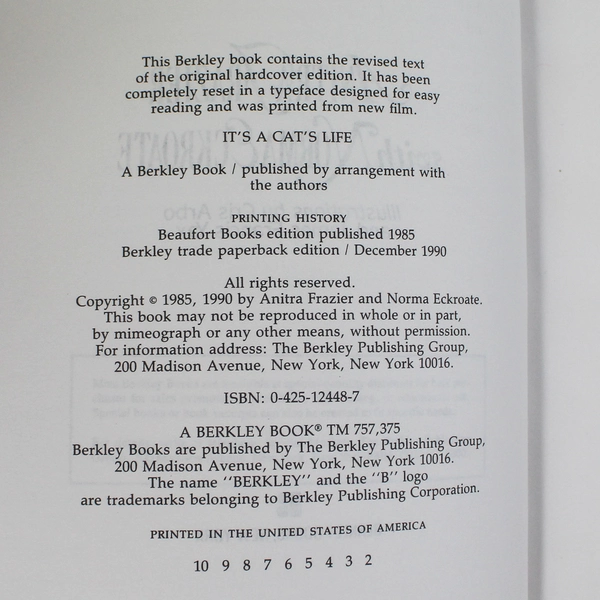 It's A Cat's Life by Anitra Frazier & Norma Eckroate 1990 Berkley Paperback