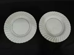 Lot of 2 Homer Laughlin Arcadia 10.25" Dinner Plates Ribbed Platinum Edge