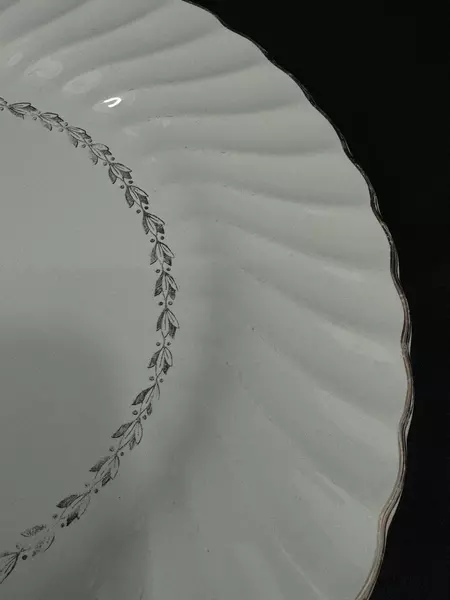 Lot of 2 Homer Laughlin Arcadia 10.25" Dinner Plates Ribbed Platinum Edge