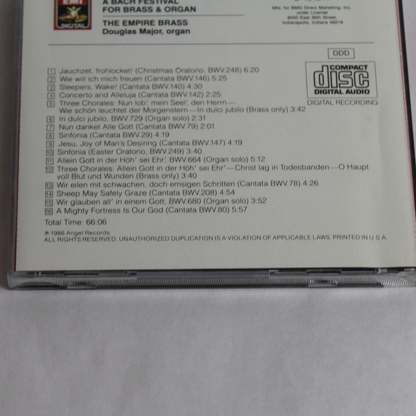 A Bach Festival for Brass & Organ CD 1986 Angel Records - Pre-Owned
