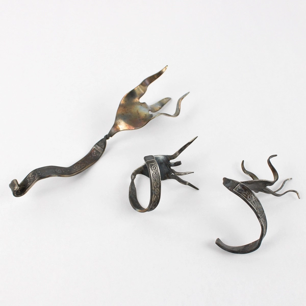 Lot Of 3 Decorative Twisted Forks 1 Large & 2 Small Metal Art