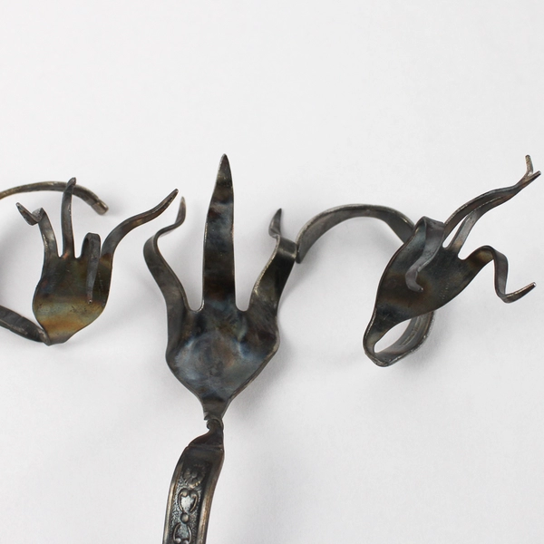 Lot Of 3 Decorative Twisted Forks 1 Large & 2 Small Metal Art