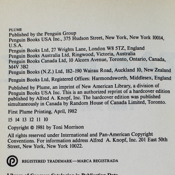 Tar Baby by Toni Morrison 1982 Paperback