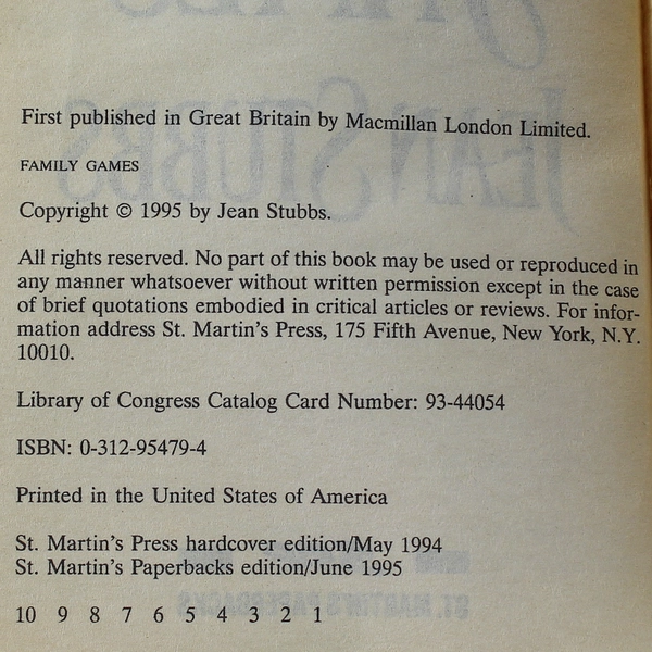 Family Games Elizabeth Stuart Jean Stubbs 1995 Paperback