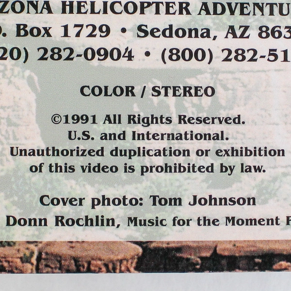 A View From Above VHS 1991 Arizona Helicopter Scenic Tour Adventure