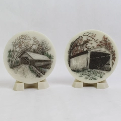 Lot Of 2 Vtg Artwork Etched Crystalline Cultured Marble Plaque & Stand Wo-Di