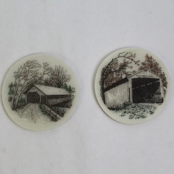 Lot Of 2 Vtg Artwork Etched Crystalline Cultured Marble Plaque & Stand Wo-Di