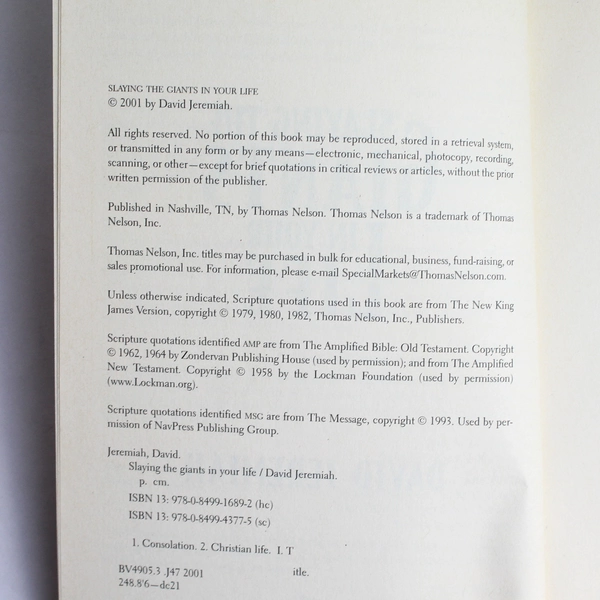 Slaying The Giants In Your Life by David Jeremiah 2001 Spiritual Guidance Book