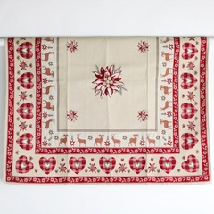 Small Square Cream and Red Tablecloth With Hearts Goats and Flowers 36" x 36"