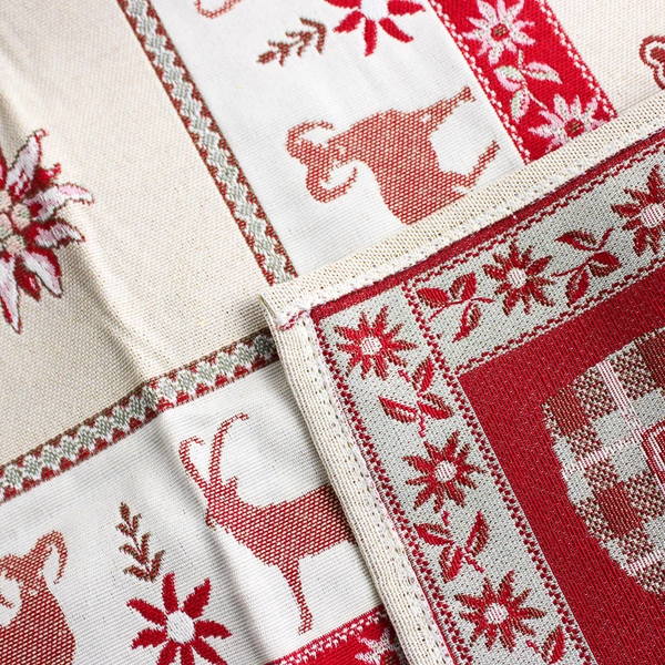Small Square Cream and Red Tablecloth With Hearts Goats and Flowers 36" x 36"