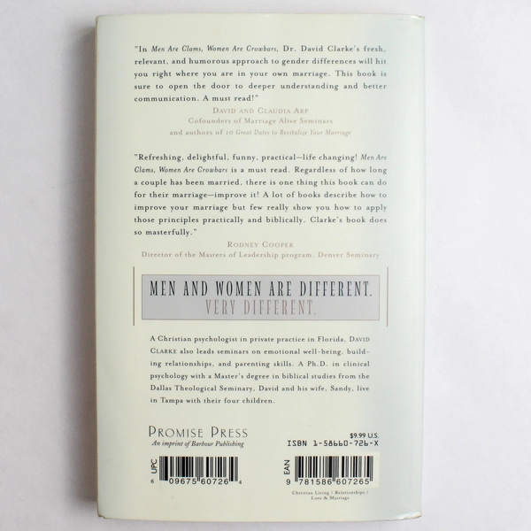 "Men Are Clams Women Are Crowbars by David Clarke PhD 1998 - Good Condition"