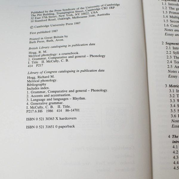 Metrical Phonology Coursebook by Hogg & McCully, PB 1987, Pre-Owned, Wear